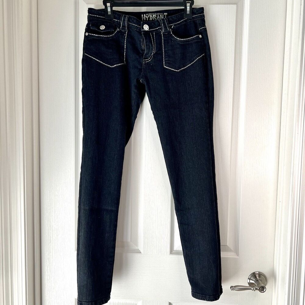 Hydrant Jeans Womens Junior 7 Dark Wash Black Tapered Leg Stretch Denim Pants